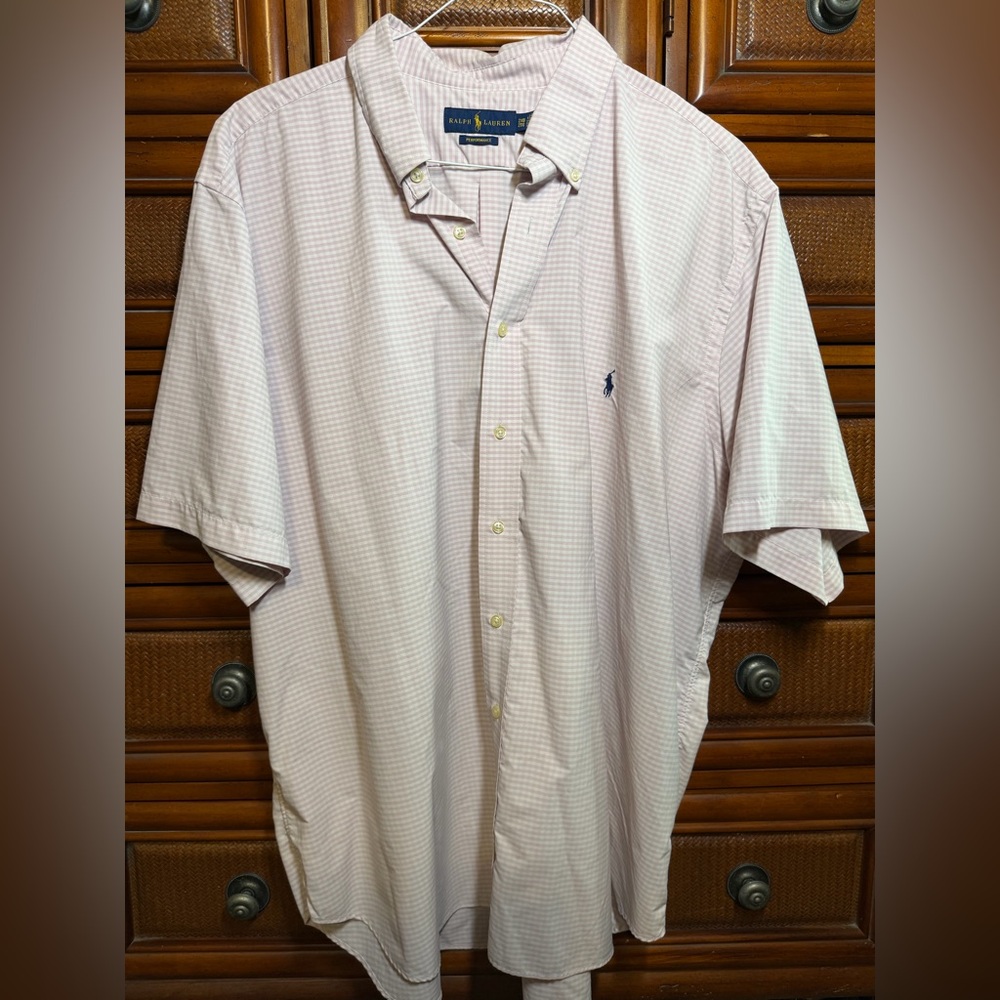Polo by Ralph Lauren Men's Checkered short sleeve golf Shirt - White and pink